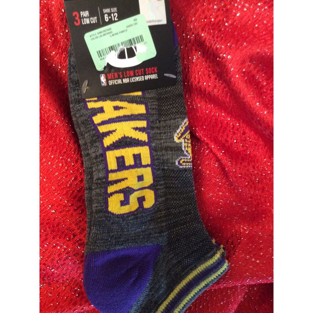NBA Lakers 3 Pack Low Cut Mens Socks Shoe Size 6-12 New